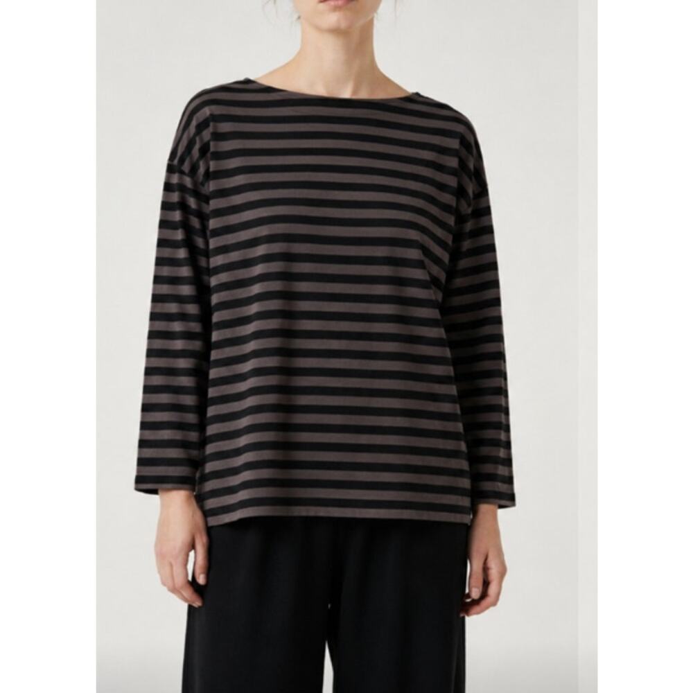 Marimekko Tasaraita Stripe Boxy Oversized Top Grey Brown Black Striped Size 2XL